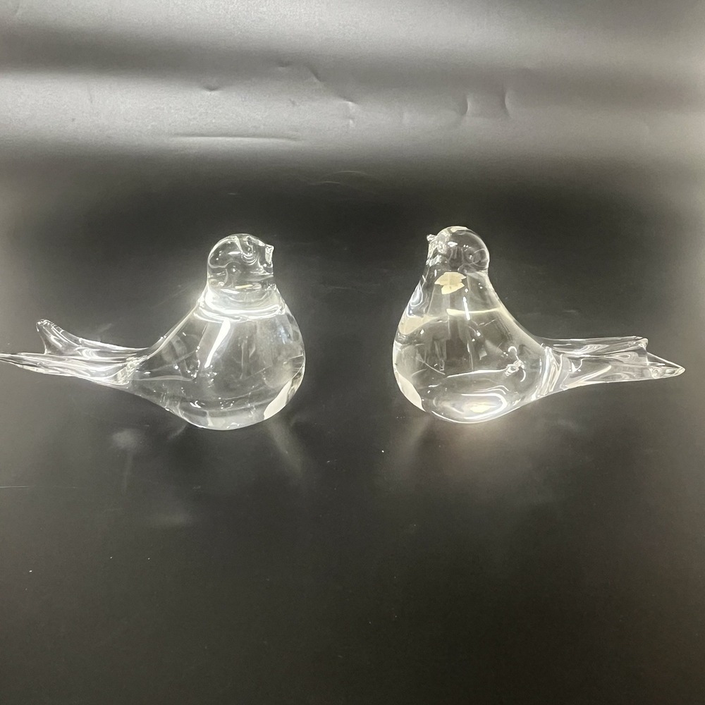 Vintage Handblown Glass Bird Figurines Crystal Clear Art Glass Paperweight (2)